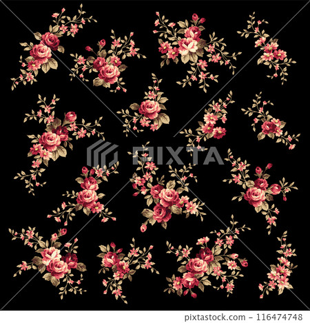 用經典形象繪製的玫瑰花素材， 116474748