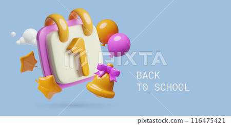 3d back to school banner template with calendar page and bell September 1st Knowledge Day concept 116475421