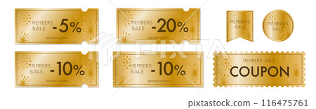 A luxurious, pop, gold coupon vector icon set 2 that can be used for member sales 116475761