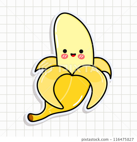 Cute funny Banana sticker. Vector hand drawn cartoon kawaii character illustration icon. Isolated on background. Banana card character concept Cute funny Banana sticker. Vector hand drawn cartoon kawaii character illustration icon. Isolated on background. Banana card character concept 116475827