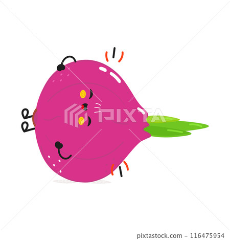 Onion laughs character. Vector hand drawn cartoon kawaii character illustration icon. Isolated on white background. Onion character concept 116475954