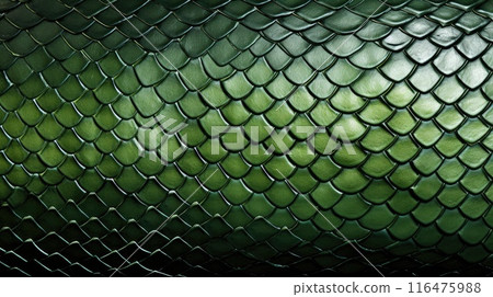 Close-up of green reptile scales, showing texture and pattern detail. 116475988