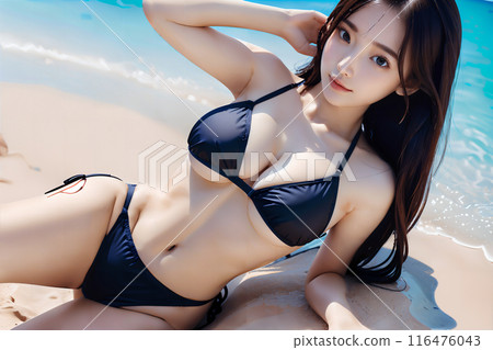 Woman in a bikini on the beach [AI-generated image] 116476043