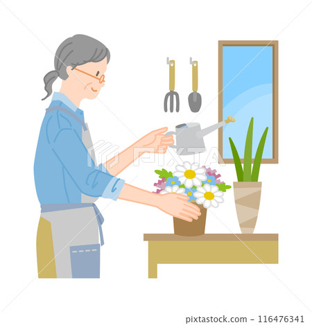 Image of a smiling senior woman enjoying gardening (active seniors) 116476341