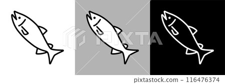 簡單的線條畫鮭魚向量圖標 116476374