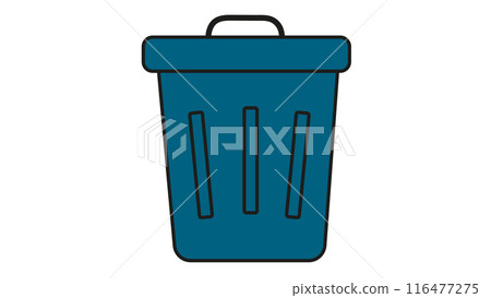 Dark blue trash can on white background, trash container with lid for sorting garbage Dark blue trash can on white background, trash container with lid for sorting garbage 116477275