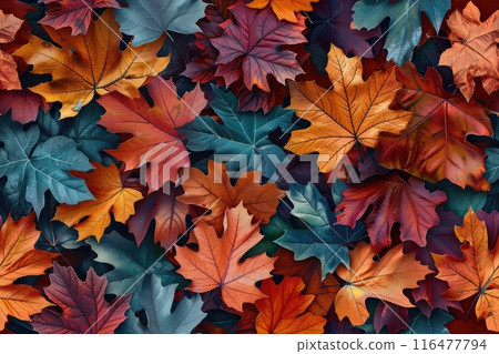 Many autumn fall leaves as seamless pattern background 116477794