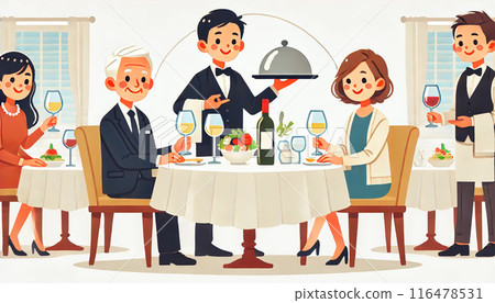 Senior man and woman eating at a restaurant 116478531