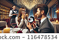 Woman being proposed to at a restaurant 116478534