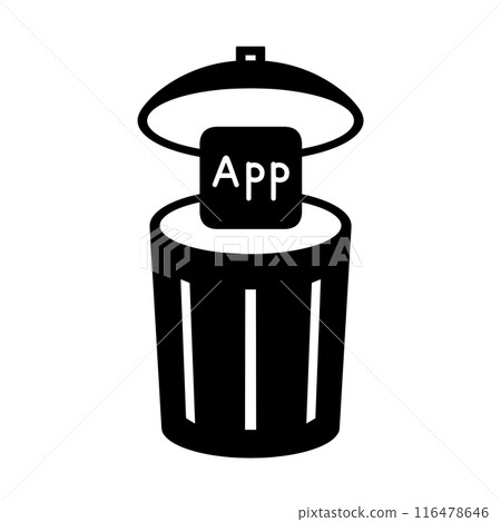 Uninstall (delete) app, trash, lid, black and white 116478646