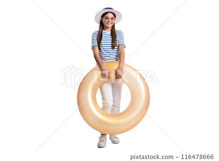 image of teen girl in summertime vacation. teen girl in summertime vacation isolated on white 116478666