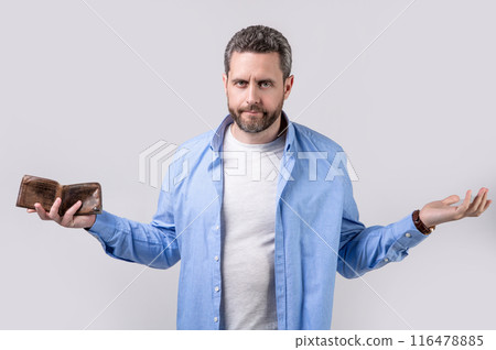 photo of shrugging moneyless man with wallet. moneyless man with wallet photo of shrugging moneyless man with wallet. moneyless man with wallet 116478885