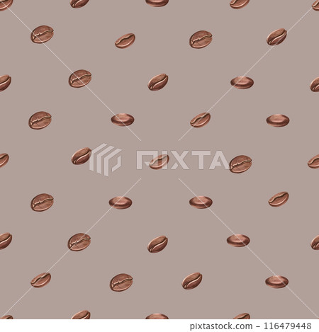 Watercolor illustration of coffee beans, seamless pattern, isolated on white background. 116479448