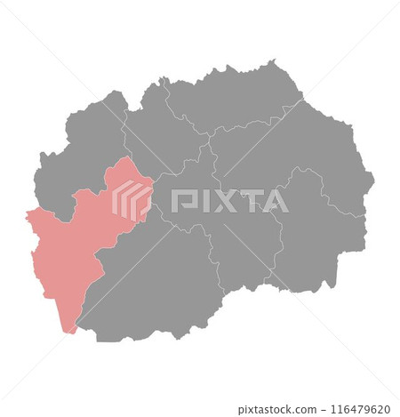 Southwestern Statistical Region map, administrative division of North Macedonia. Vector illustration. 116479620
