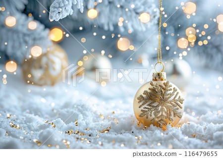 Christmas ball with golden snowflake on abstract background 116479655