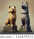 Bronze and stone Shiba Inu statues 116479723