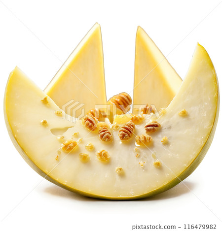 Gorgonzola cheese ivory wedge with blue veins accompanied by ripe pears and wildflower honey Culinary 116479982