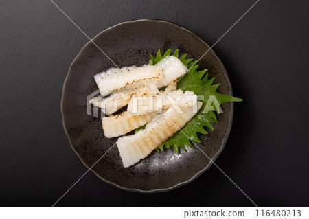 Grilled Engawa Sashimi (Flathead eel) Grilled Engawa Sashimi (Flathead eel) 116480213