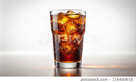 glass of water with soda and ice on white background 116480658
