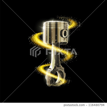 One piston with oil splash. Abstract 3d illustration. Motor oil, Car engine. 116480794