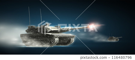 Tank on the battlefield. Army battle, Armored vehicle,Tank fire, Machine guns 116480796