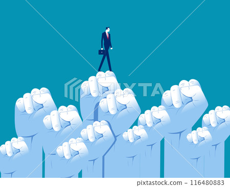 Business leaders raising the hands of the team announcing the success of the business. Business vector concept 116480883