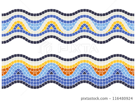 Wavy mosaic ornament, seamless border with pattern in portuguese style, waves tessellation, vector 116480924