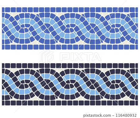 Interlacing mosaic braid, seamless pattern with interweaving tile lines, mosaic pigtails, vector 116480932
