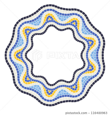 Round mosaic pattern with wavy border, portuguese vignette, mosaic frame tessellation, vector Round mosaic pattern with wavy border, portuguese vignette, mosaic frame tessellation, vector 116480963