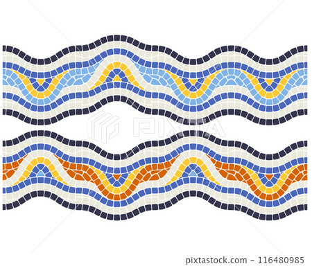 Wavy mosaic border ornament, seamless pattern in portuguese style, interior and exterior wave decor line, vector Wavy mosaic border ornament, seamless pattern in portuguese style, interior and exterior wave decor line, vector 116480985