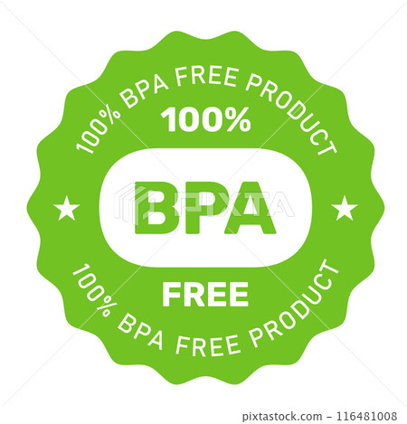 BPA free label, bisphenol A and phthalates free product, non toxic plastic emblem, vector 116481008