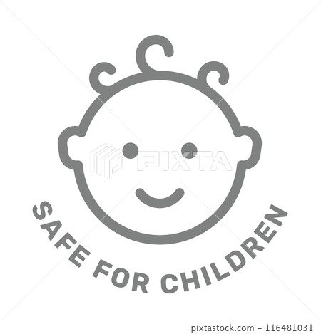 Product safe for children package stamp, safe for kids cosmetics and food label, vector 116481031