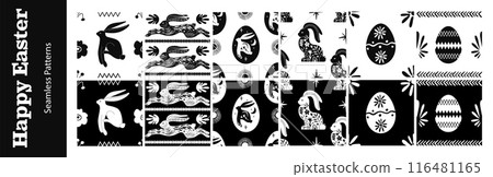 Black and White Festive Happy Easter Rabbit Seamless Pattern set Black and White Festive Happy Easter Rabbit Seamless Pattern set 116481165