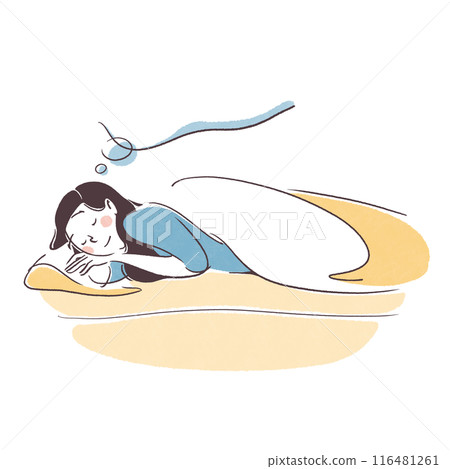 一個女人在做夢時睡覺的簡單手繪插圖 116481261