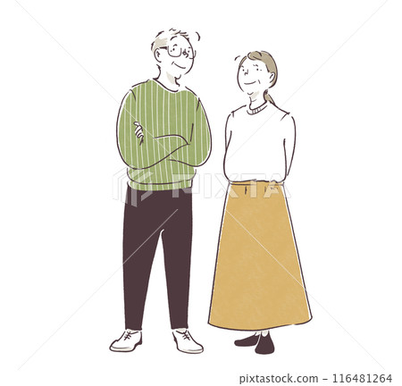 Simple hand-drawn illustration of an elderly couple 116481264