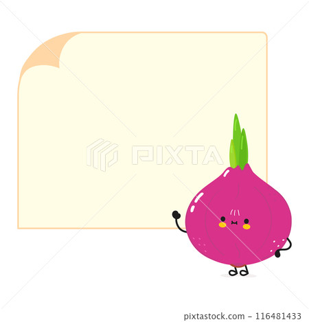 Cute funny Onion poster character. Vector hand drawn cartoon kawaii character illustration. Isolated white background. Onion poster 116481433