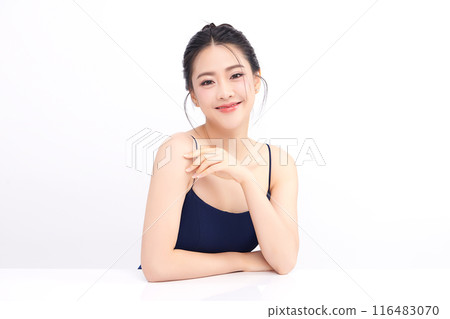 Beautiful young asian woman with clean fresh skin on white background, Face care, Facial treatment, Cosmetology, beauty and spa, Asian women portrait. 116483070