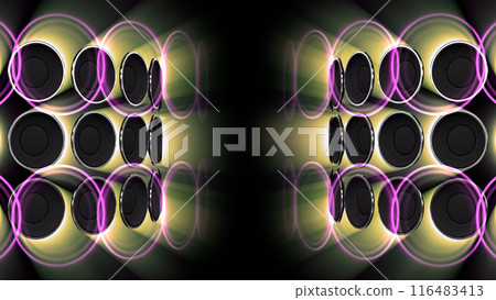 Disco club party audio speakers CG 3D illustration Disco club party audio speakers CG 3D illustration 116483413