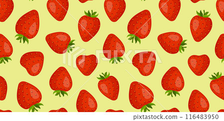 Strawberry seamless pattern on green background. Hand drawn trendy flat style. 116483950