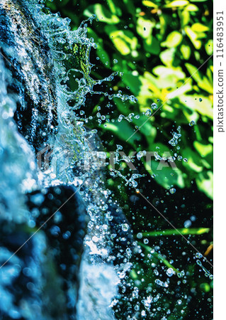 Splashes of water, waterfall, drops of water Splashes of water, waterfall, drops of water 116483951