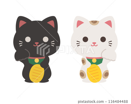 An illustration of a pair of cute black and white maneki-neko (beckoning cats) An illustration of a pair of cute black and white maneki-neko (beckoning cats) 116484488