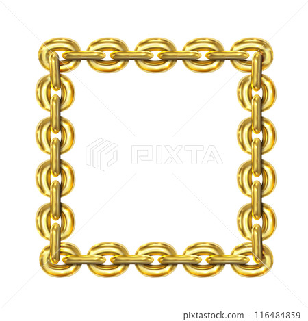 Vintage square frame, gold chain, isolated. Empty copy space for paintings, mirrors or photo. Vintage simple frame. Golden style decorative squared border, jewel deco art object. Png 116484859