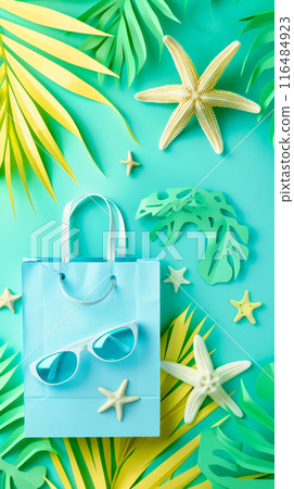 This image evokes a sense of summer vacation shopping and relaxing by the sea 116484923
