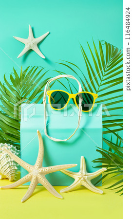 This image evokes a sense of summer vacation shopping and relaxing by the sea 116484924