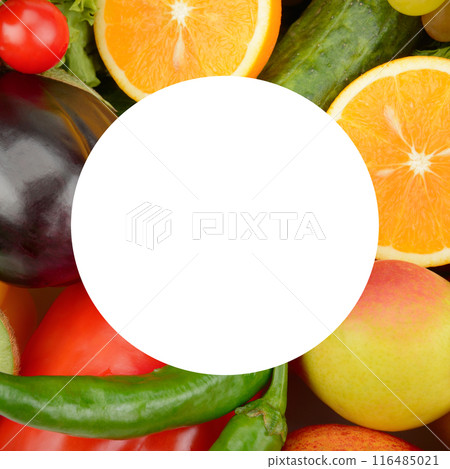 Assorted fresh ripe fruits and vegetables. Free space for text. Assorted fresh ripe fruits and vegetables. Free space for text. 116485021