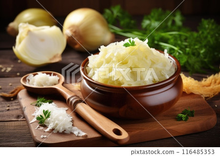 A bowl of fermented cabbage 116485353