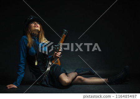Steampunk girl armed and dangerous. Steampunk girl armed and dangerous. 116485497