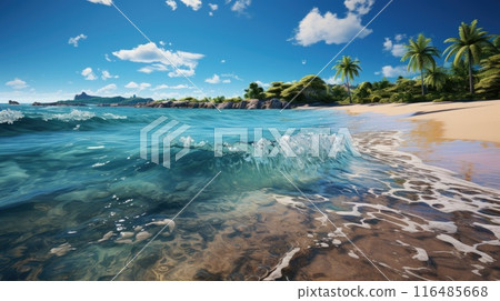 Beautiful sandy beach with rolling turquoise waves Beautiful sandy beach with rolling turquoise waves 116485668