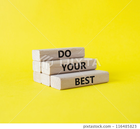 Do your Best symbol. Concept words Do your Best on wooden blocks. Beautiful yellow background. Business and Do your Best concept. Copy space. 116485823