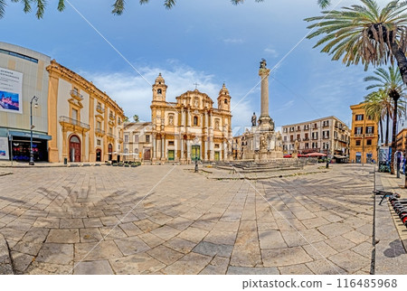 Panoramic picture of the church Chiesa di San Domenico without people in the Sicilian city of Palermo 116485968